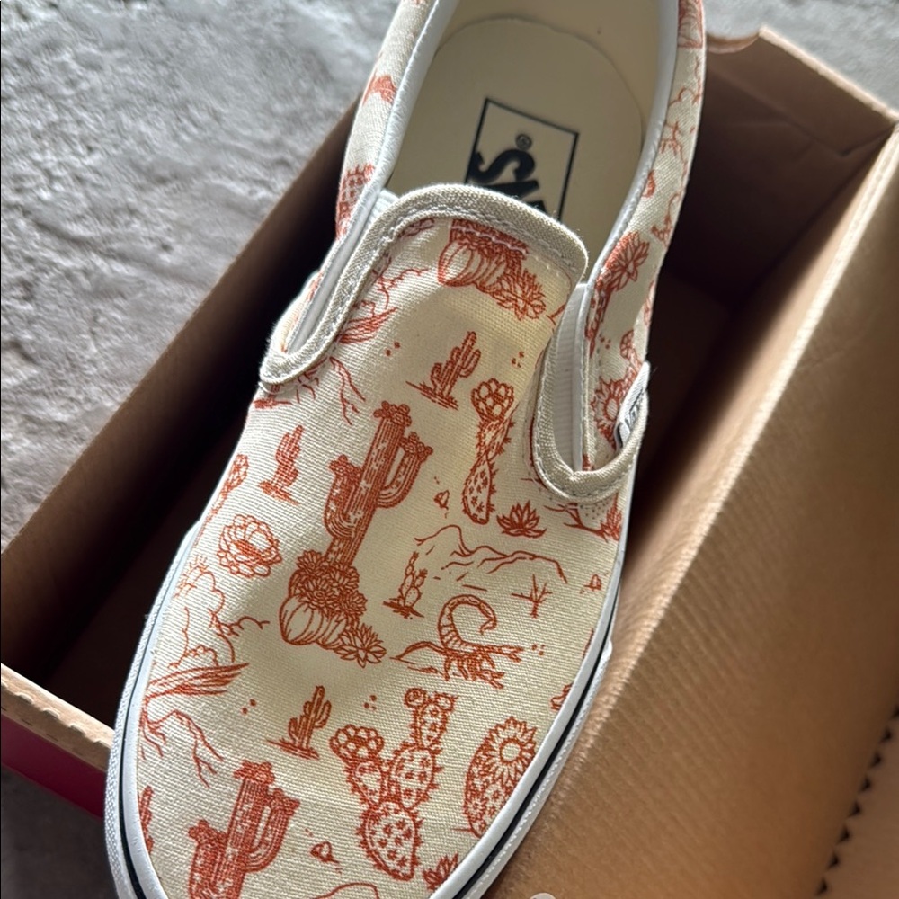 Vans Cream and Red Cactus Print Slip-On Sneakers
